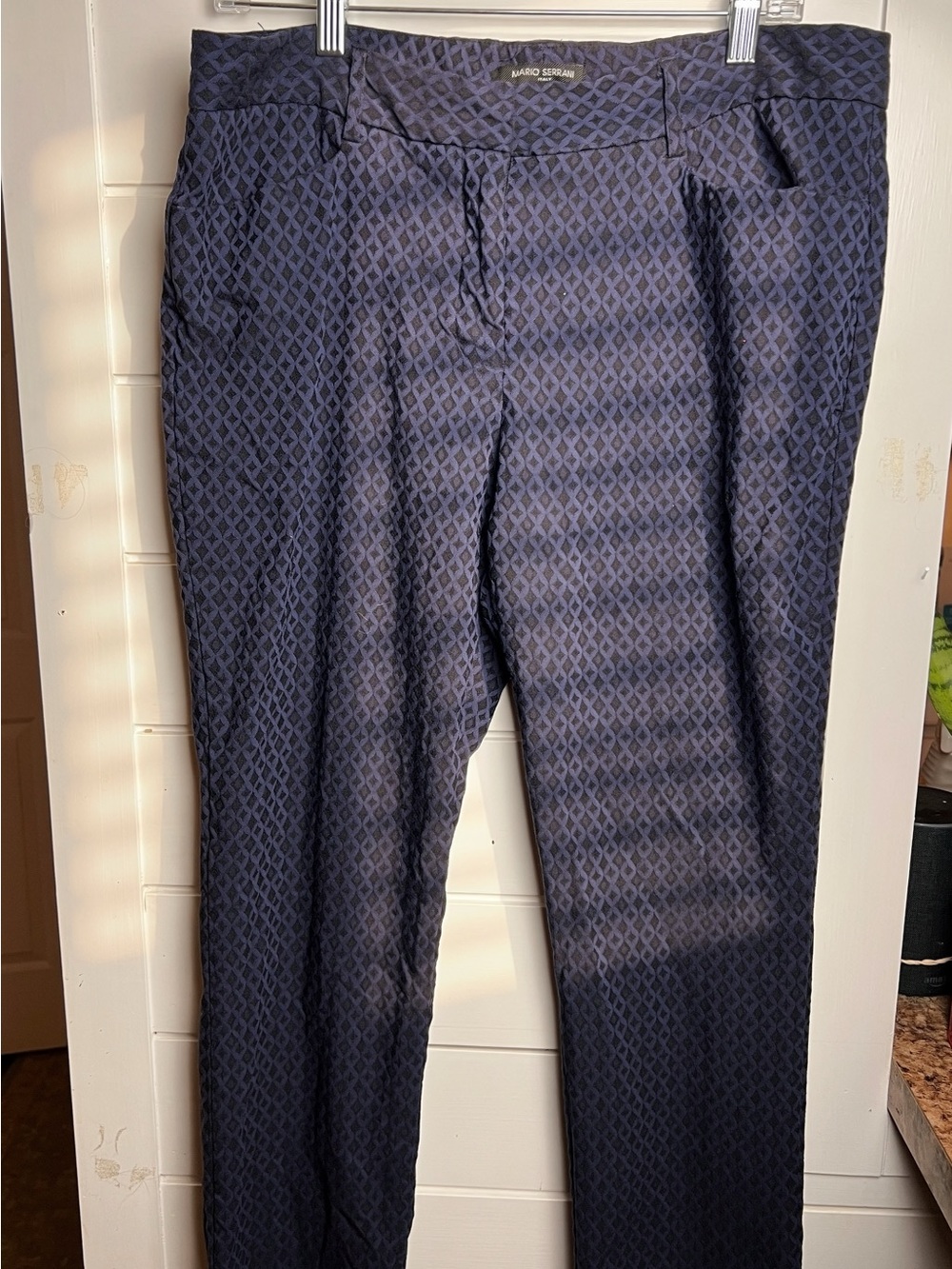 Mario Serrani Italy Geometric Diamond Print Slim Ankle Pants Navy Black Size 14